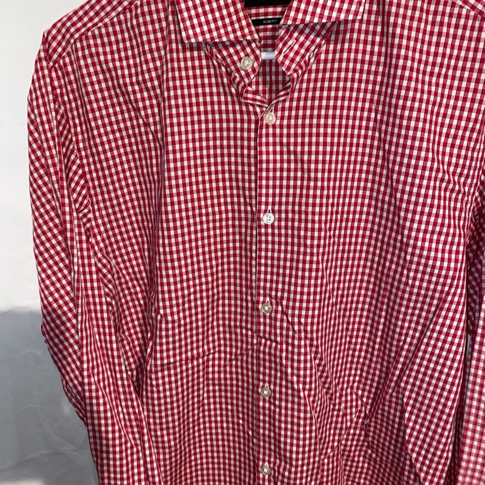 Boss Red and White Gingham Dress Shirt